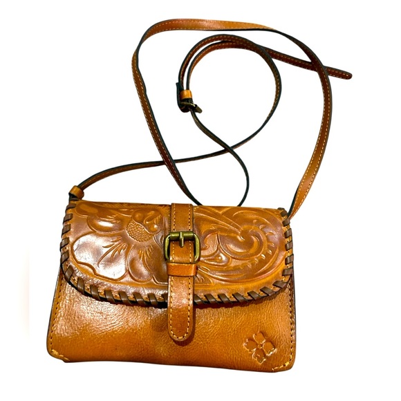 Patricia Nash Floral Tooled Leather Crossbody in tan Brown - Picture 1 of 10